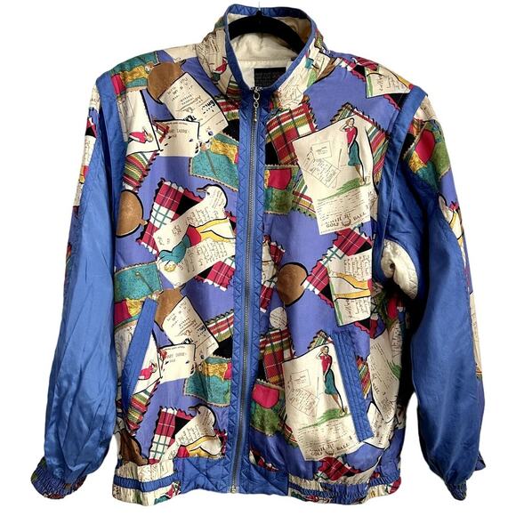 NWT Vintage 90s Silk Statement Bomber Convertible Vest Geometric Patchwork S - Picture 2 of 16